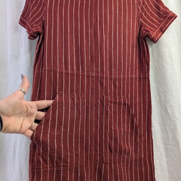 Susina linen blend burgundy striped dress with pockets women's size XS D24 - Picture 5 of 9